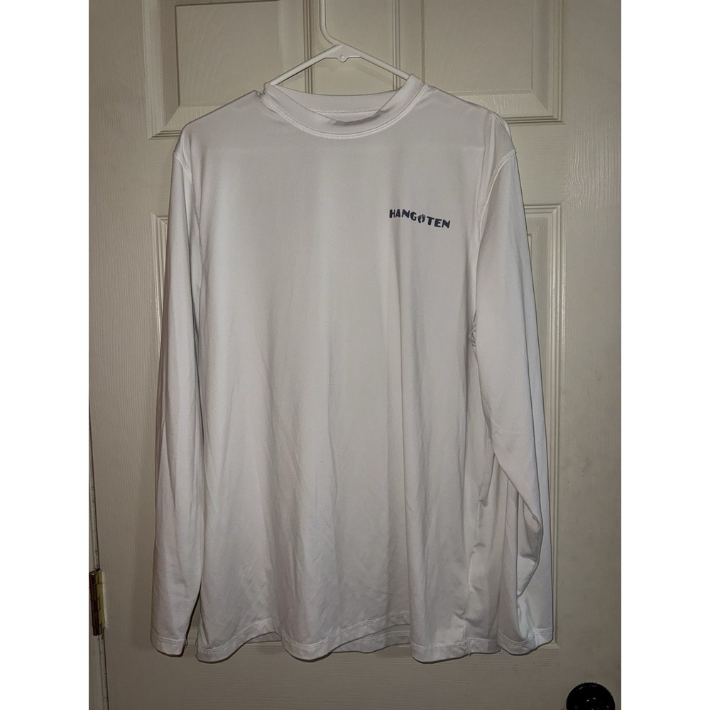 Men's HANG TEN Sun T Shirt Size M White Stretch Long‎ Sleeve Surf Beach Swim
